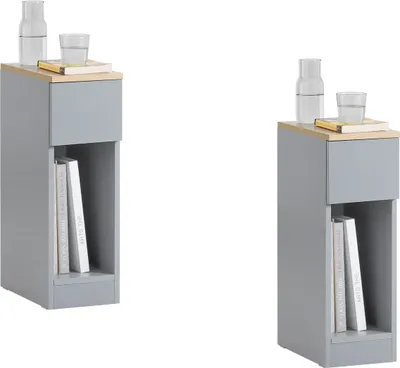 Produktbild von SoBuy FBT111-HGx2 Nachttisch 2er Set mit Schublade Sofatisch 2 stücke Beistelltisch schmal Nachtschrank Nachtkommode Hellgrau BHT ca.: 20x60x35cm