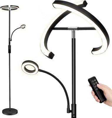 ANTENLICHT Stehlampe LED Dimmbar Schwarz Stehleuchte 20W mit flexibler 7W Leselampe Modern deckenfluter mit fernbedienung für Wohnzimmer,Schlafzimmer