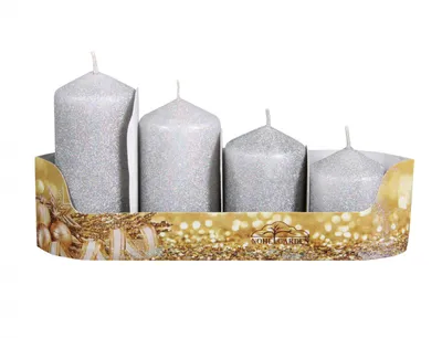 Obrázok produktu pre Nohel Garden adventné sviečky stupňovité trblietavé d5x6/7,5/9/10,5cm 4ks