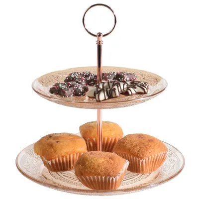 Immagine prodotto di Excellent Houseware piatto da portata a 2 livelli in vetro giallo per torte frutta biscotti snack 24 cm