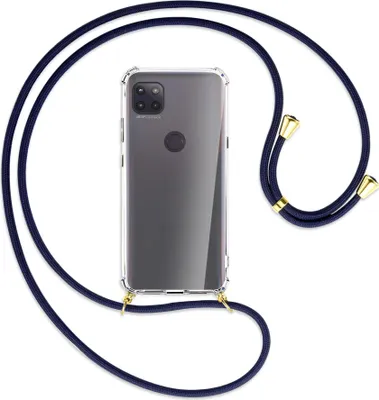 Produktbild von Handykette Backcover-Schutzhülle mit Band (Metall goldfarben) für Motorola Moto G 5G - dunkelblau