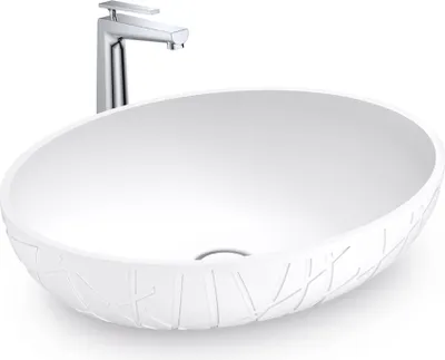 Produktbild von Aufsatzwaschbecken LEO - Mineralguss matt - Oval - 50 x 40 x 12 cm, Farbe:Weiß matt, Ablaufgarnitur wählbar:Ohne Ablaufgarnitur