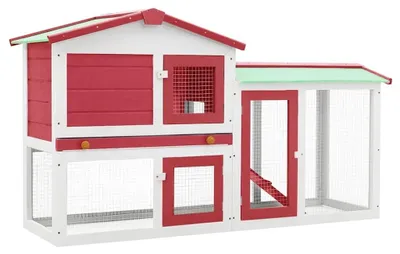Produktbild von Kleintierstall Hühnerstall Hasenstall Kaninchenstall mit Freigehege und Auslauf aus Holz für Hasen Hühner Kaninchen Meerschweinchen Rot und Weiß