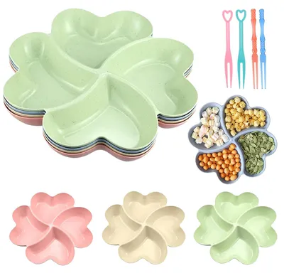 Snackteller-Set 4er, Kunststoff, 23 cm, mit Fächern, bunt