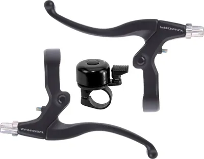 Produktbild von Promax V-Brake Bremsgriffe - links/rechts/Set - Bremshebel Bremsen-Set Hebel-Set schwarz inkl. Fahrradklingel
