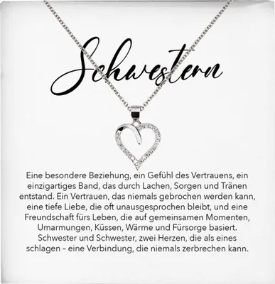Produktbild von 22Feels Schwester Geschenk Herz Halskette mit Karte Mädchen Frauen Geburtstag Weihnachten Valentinstag Firmung Konfirmation (Damen Mädchen Silber 925/000 Schmuck)