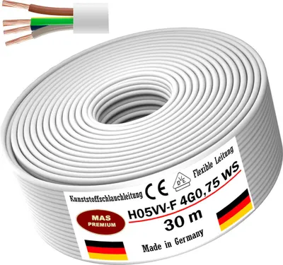Immagine prodotto di cavo flessibile in plastica da 30 m H05VV-F 4G0,75 Bianco Cavo flessibile Cavo per elettrodomestici