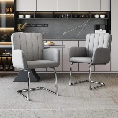 Produktbild von Flieks Polsterstühle 2er Set, Esszimmerstühle Freischwinger 2er Set, Besucherstühle Arbeitsstühle mit Armlehnen und Metallbeinen, PU, Grau