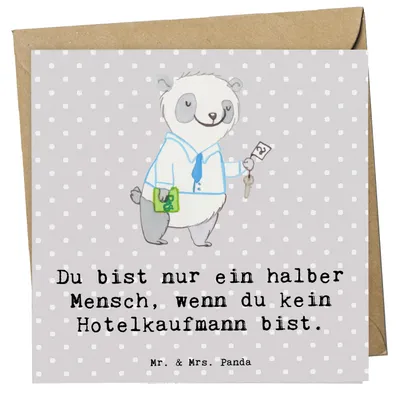 Produktbild von Mr. & Mrs. Panda Glückwunschkarte Hotelkaufmann Herz - Grau Pastell - Geschenk, doppelkarte, Lustig, faltkarte, Witzig, Spruch, Grußkarte, Ausbildung, anlasskarte