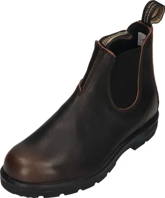 A single brown leather boot on a white background.
