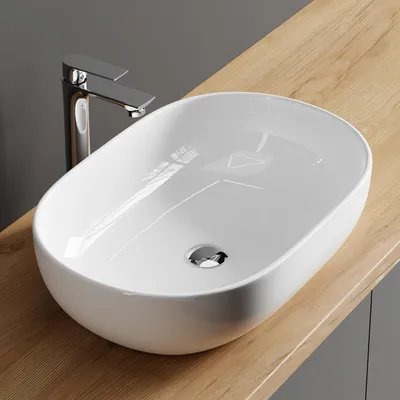 Produktbild von Planetmöbel Aquil Deluxe Waschbecken Oval 60 cm - Weiß Hochglanz | Aufsatzwaschbecken für Badezimmer und Gäste-WC
