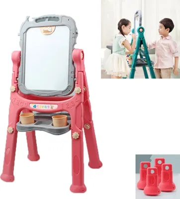 Immagine prodotto di Bambini bifacciale magnetico tavolo da disegno giocattolo graffiti lavagna con supporto, stile: 2 in 1 supporto (rosso)