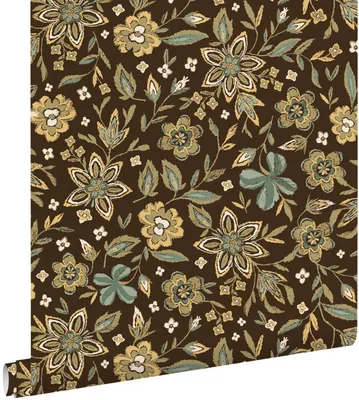 Produktbild von ESTAhome Tapete Blumenmuster Braun und Grün 50 x 900 cm