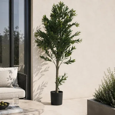 Produktbild von Künstlicher Olivenbaum HWC-Q88, Dekopflanze Kunstbaum Kunstpflanze, Outdoor Polyethylen 126x58x58cm