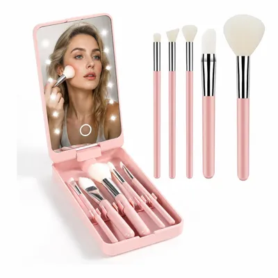 Produktbild von Schminkspiegel Kosmetikspiegel LED Schminkspiegel mit Beleuchtung, 5 Make-up-Pinseln, KI-generiertes Bild