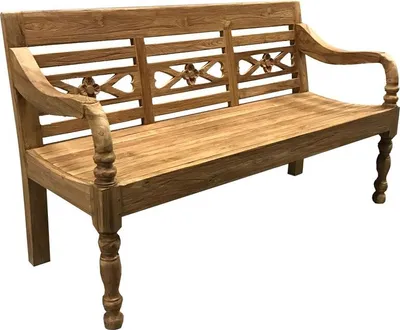 A wooden bench on a white background.