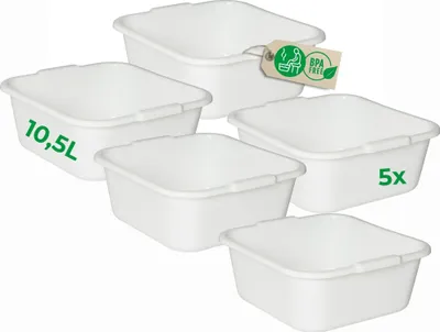 Produktbild von Novaliv 5x Spülschüssel eckig 10,5L, 34x34 cm, Weiß, BPA-frei & Spülmaschinenfest – Ideal für Küche und Camping, Wanne, Große Plastikschüssel, Waschschüssel eckig, Waschwanne, Abwaschschüssel