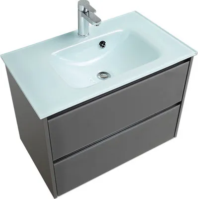Produktbild von Waschtischunterschrank Pelipal xpressline 3261 grau mit Glasfront BxHxT 75 x 52,9 x 42 cm