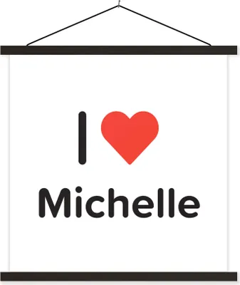 Produktbild von MuchoWow® Textilposter Ich liebe - Michelle - Mädchen 120x120 cm mit schwarzem Rahmen - Aufhängungsset