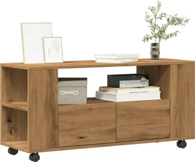 Produktbild von TV-Schrank - TV-Lowboard - mit Rollen Artisan-Eiche 102x34,5x43cm Holzwerkstoff - TV-Regal CC31610