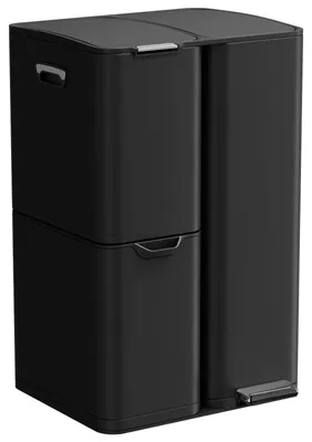 Produktbild von Mülltrennsystem - 3-fach Tretmülleimer 60 l - Soft-Close Deckel - Edelstahl - Herausnehmbare Inneneimer - Schwarz