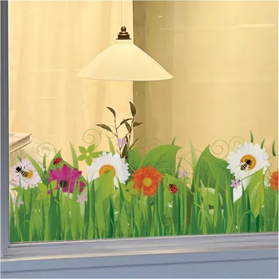 Produktbild von Fensteraufkleber für Frühling und Sommer – Wildblumen und Insekten – selbstklebende Bordüre für Fensterdekoration