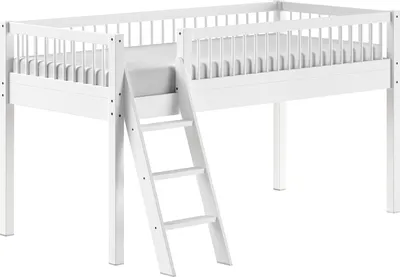 Produktbild von Hochbett >Buche Massiv< Rollrost, 90x200cm, Buche massiv weiß - 207,5x114x97,5 (BxHxT)