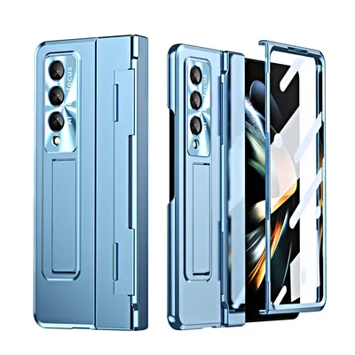 Obrázek produktu pro Pouzdro pro Samsung Galaxy Z Fold 4 5G, galvanizované ochranné pouzdro se stojánkem, s ochranou displeje a objektivu modré