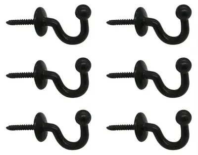 6er-Pack Wandhaken | Schwarze Zinklegierung | 6,1 cm | Schraubbefestigung | Modern und einfach | Jacken- und Hutschlüssel