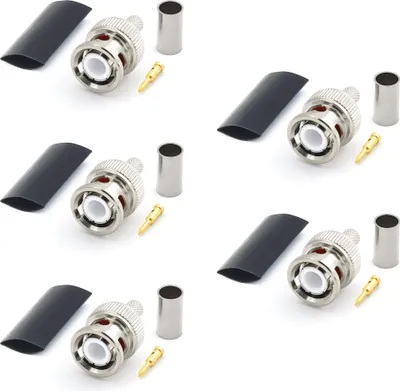Image de Connecteur BNC RG58 LMR195 RG303 RG141 RG142 RG400 Connecteur de câble coaxial HF à sertir nickelé avec broche dorée (pack de 5)