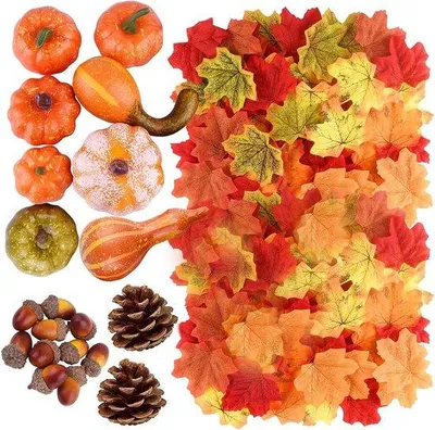 Produktbild von Herbstdekoration Set mit Kürbissen, Blättern und Eicheln - für Halloween und Thanksgiving