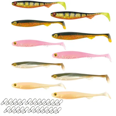 Produktbild von Neptunmaster Set - 10 Slick Shad UV Gummifische 7cm & 9cm + 25 Snaps
