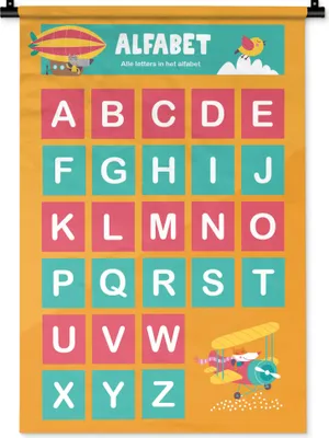 Produktbild von MuchoWow® Wandteppich Wandbehang Kinderzimmer - Alphabet - Buchstaben - Mädchen - Jungen - Kinder 60x90 cm Tapisserie Dekoration Wandtuch - Foto-Teppich - Abwaschbar