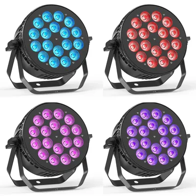 Obrázek produktu pro Sada čtyř LED PAR reflektorů - osvětlení pro jeviště s DMX - 180 W - 18 x 10 W RGBW - Nízká hlučnost - 220 V - EU zástrčka