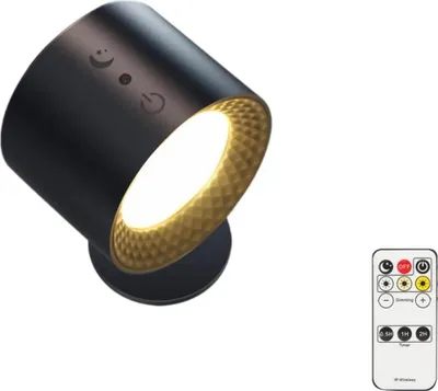 Produktbild von Wandleuchte für den Innenbereich mit Fernbedienung, LED-Touch-Wandleuchte mit 3 Helligkeitsstufen, um 360° drehbare Nachttischlampe, Schwarz