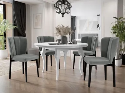 Obrázok produktu pre Rozkladací jedálenský stôl 100 cm so 4 stoličkami KRAM 2 - biely / čierny / platinový