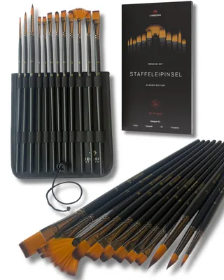 Produktbild von LIEBERGE Premium Langstiel Pinselset Acrylfarben - 12 Pinsel ohne Haarverlust beim Malen - ideal als Acryl Pinsel, Aquarellpinsel, Ölpinsel, Gouache