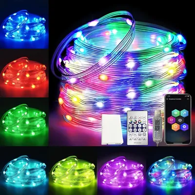 LED-Lichterkette 100 RGB, 10 m, USB, App & Fernbedienung, 200+ Modi
