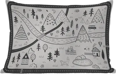 Produktbild von MuchoWow® Outdoor Kissen - Zeichnung - Berge - Kinder - Illustration - 60x40 cm - Wetterfest - Lounge Kissen - Zierkissen - Kissen für Innenräume