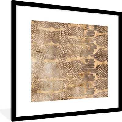 Produktbild von MuchoWow® Gerahmtes Poster Tiermuster - Schlange - Gold - Luxus 40x40 cm - Poster mit Schwarzem Bilderrahmen Wandposter Rahmen Foto Bilder - Poster - Plakat im Rahmen