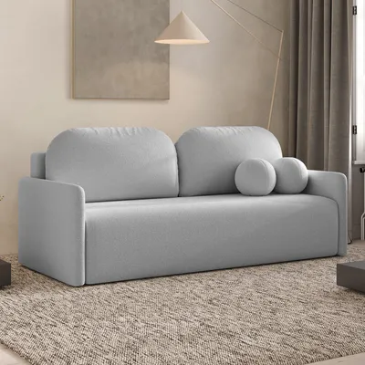 Produktbild von DEKORI Skandinavisches Sofa MALVA – 3-Sitzer Stoffsofa mit runden Kissen - QUELLE 83 (Hellgrau)