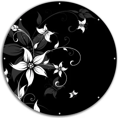 Produktbild von Wallario rundes Outdoor-Poster für Garten oder Balkon, Motiv Blumenranke in Schwarz-Weiß, 60 cm Durchmesser