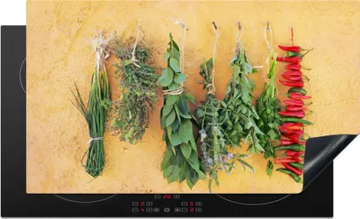 Produktbild von KitchenYeah© Herdabdeckplatte Mediterrane Kräuter , 91x52cm, Küche Deko, Glaskeramikkochfeld Herdabdeckung, Abdeckplatte fùr Kochfeld