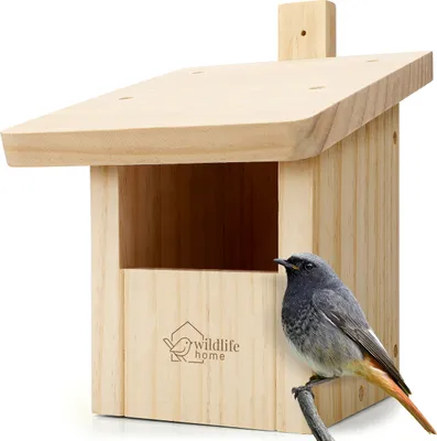 Produktbild von WILDLIFE HOME Nistkasten für Hausrotschwanz, Rotkehlchen aus Massiv-Holz - Wetterfest, Halbhöhle für Rotschwänzchen, Gartenrotschwanz I Nistkästen für Vögel für draußen, Vogelnistkasten Brutkasten