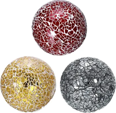 Produktbild von Dekorative Glaskugel 8 cm, 3er-Set, für Tischdekoration, silber/schwarz, rot, grün, Schaumstoff und Glas