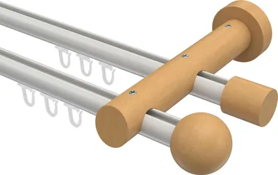 Produktbild von Interdeco Innenlaufstange / Gardinenstange mit Innenlauf Weiß / Buche lackiert, Typ Talent Luina (Kugel), 20 mm Ø 2-läufig, 540 cm