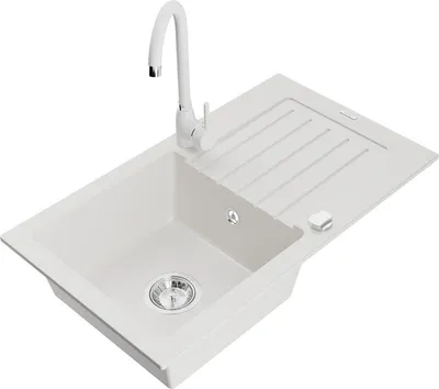Produktbild von Mexen Pablo 1 Becken-Granitspüle mit Abtropffläche und Mischbatterie Telma, Weiß - 6510-20-670200-20
