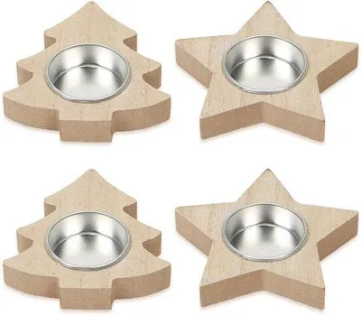 Image de Décorations en bois pour 4 personnes - Thème étoiles et bougies - Kit de bricolage de Noël pour enfants - Décorations de Noël et décorations de table