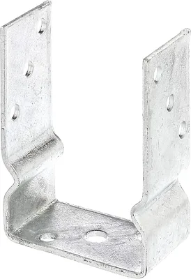 A U-shaped metal bracket for mounting a post.