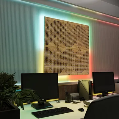 Produktbild von 4er-Pack-LED Akustikwandpaneele mit RGB Glow für Echo Control|Schallabsorbierende Paneele mit Backlight|4x WILDS -Grouped|Eiche